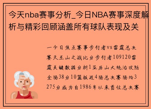 今天nba赛事分析_今日NBA赛事深度解析与精彩回顾涵盖所有球队表现及关键数据分析