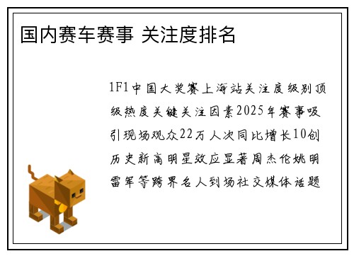 国内赛车赛事 关注度排名
